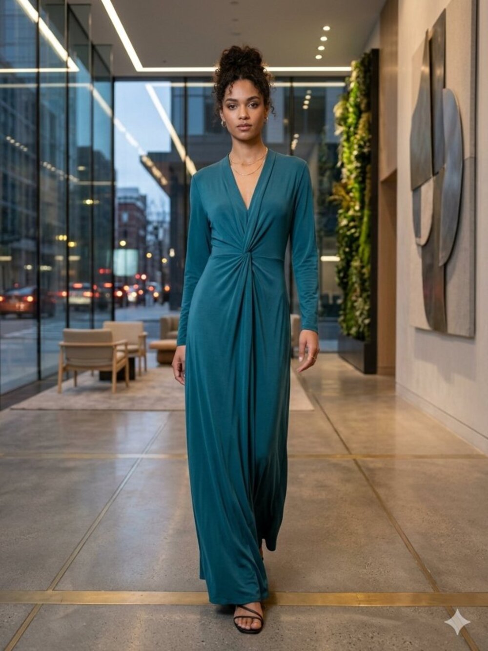 Soft Surroundings Women's Size X-Large Deep Teal Front Twist Lagia Maxi Dress